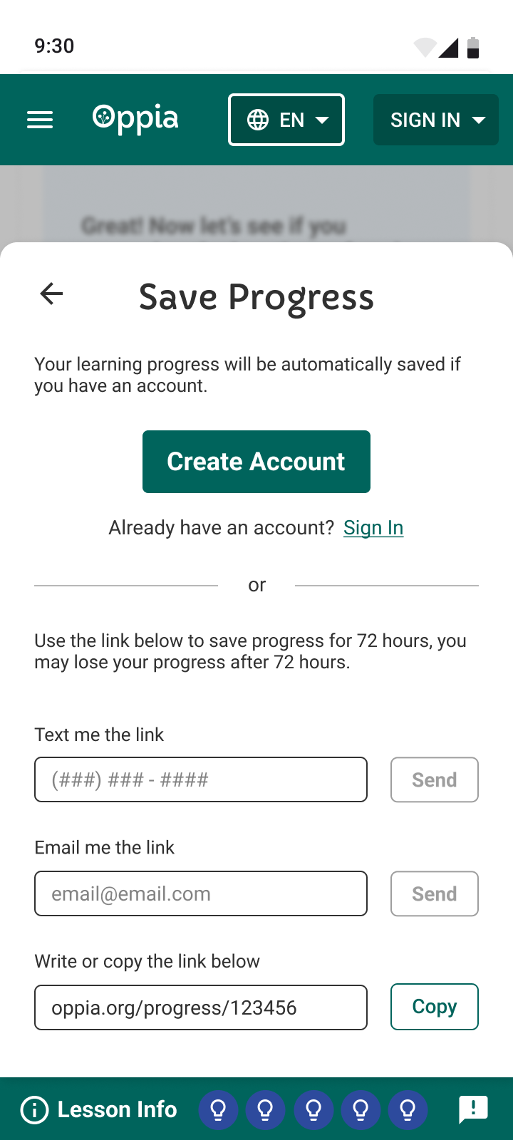 Mobile: save progress